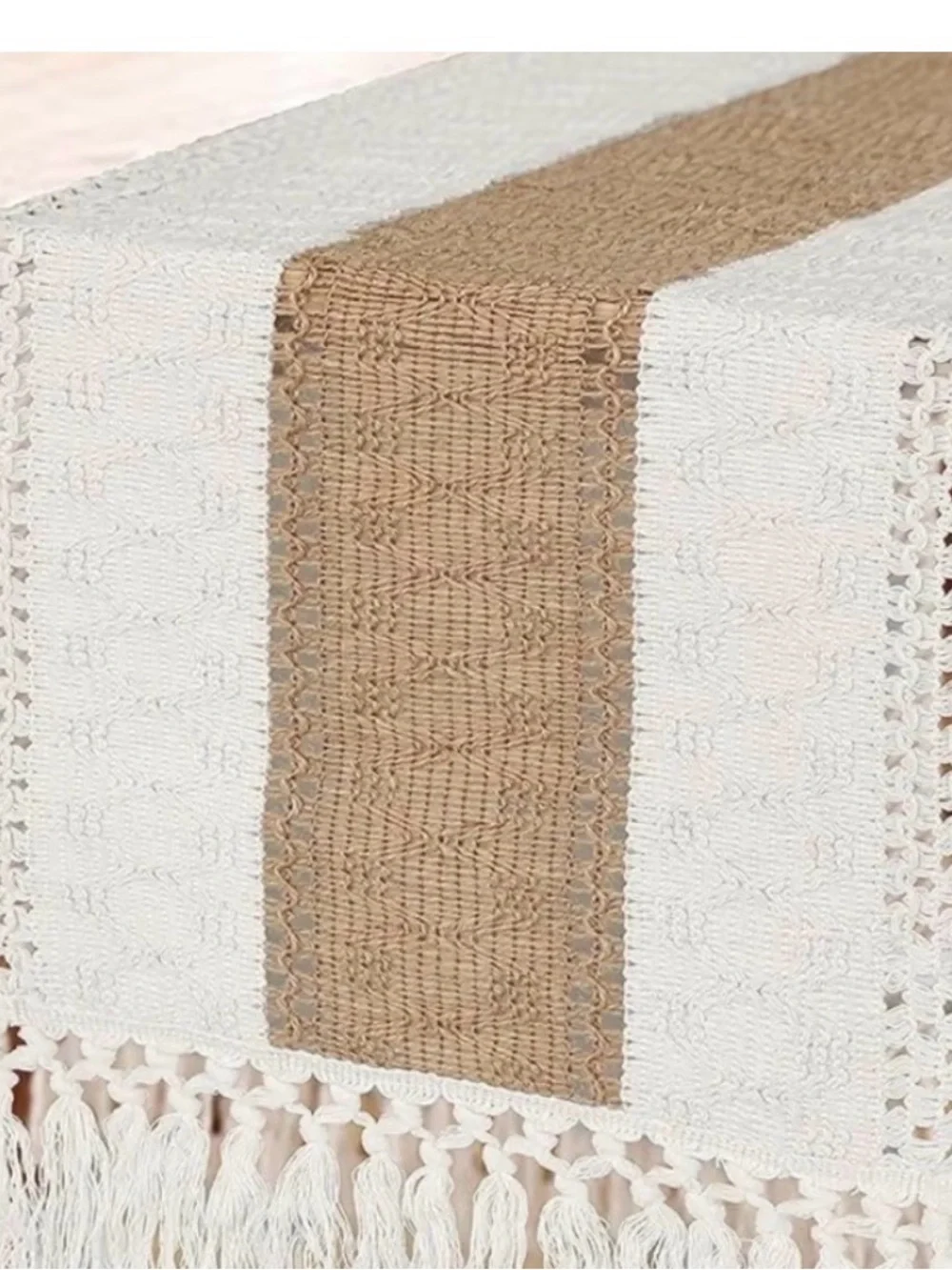 Boho Macrame Table Runner 72” Farmhouse Rustic Tassel Decor